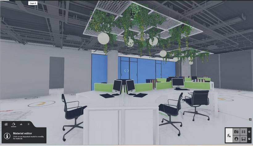 3D modeling viewport showing an untextured workstation layout